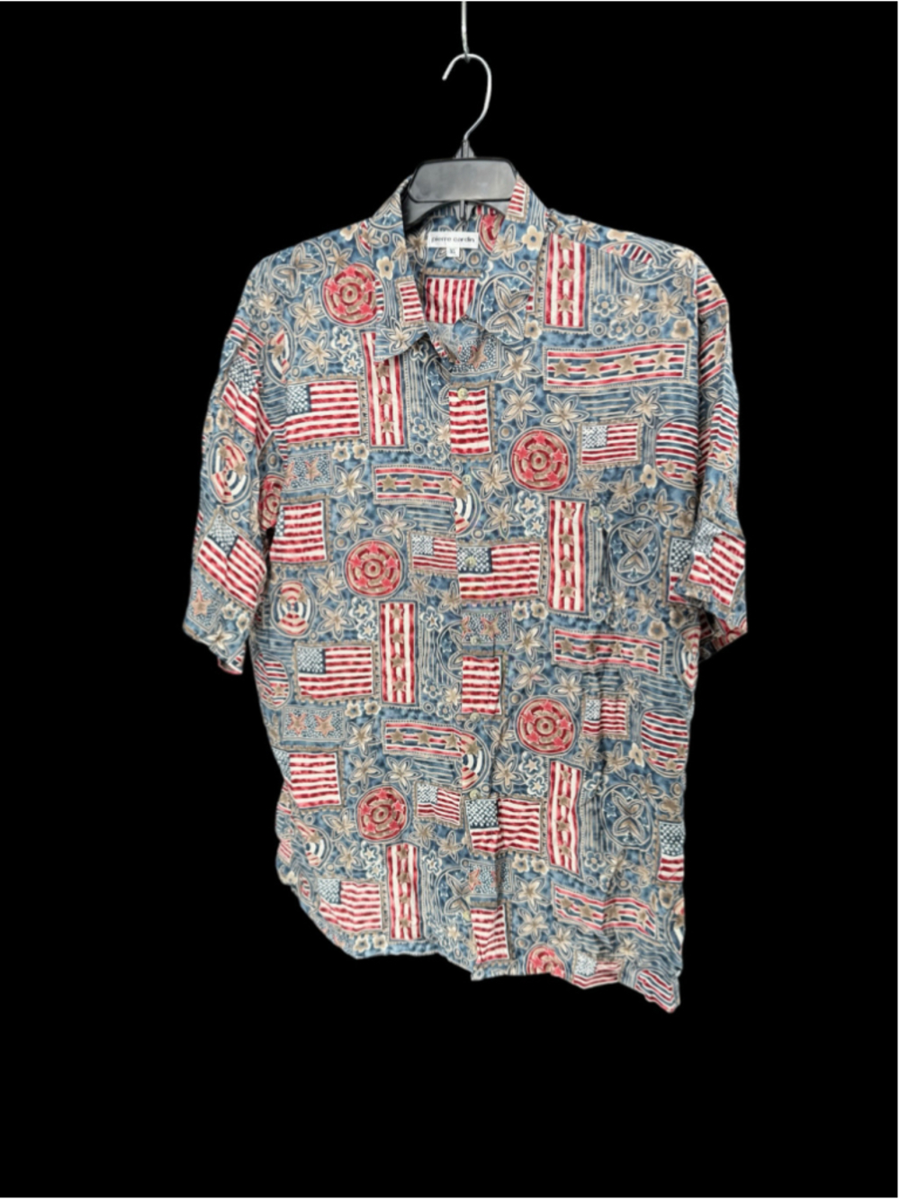 Men's Pierre Cardin Casual Button Down Shirt XL Blue Red American Flag Print